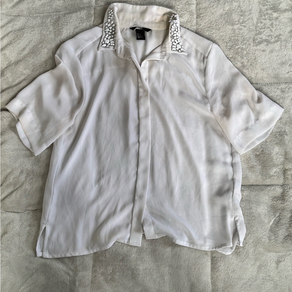 ⚠️H&M White Blouse with Embellished Collar⚠️